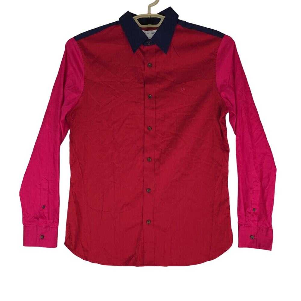Calvin‎ Klein Slim Fit Dress Shirt Chilli Pepper Red Long Sleeve Button Front M